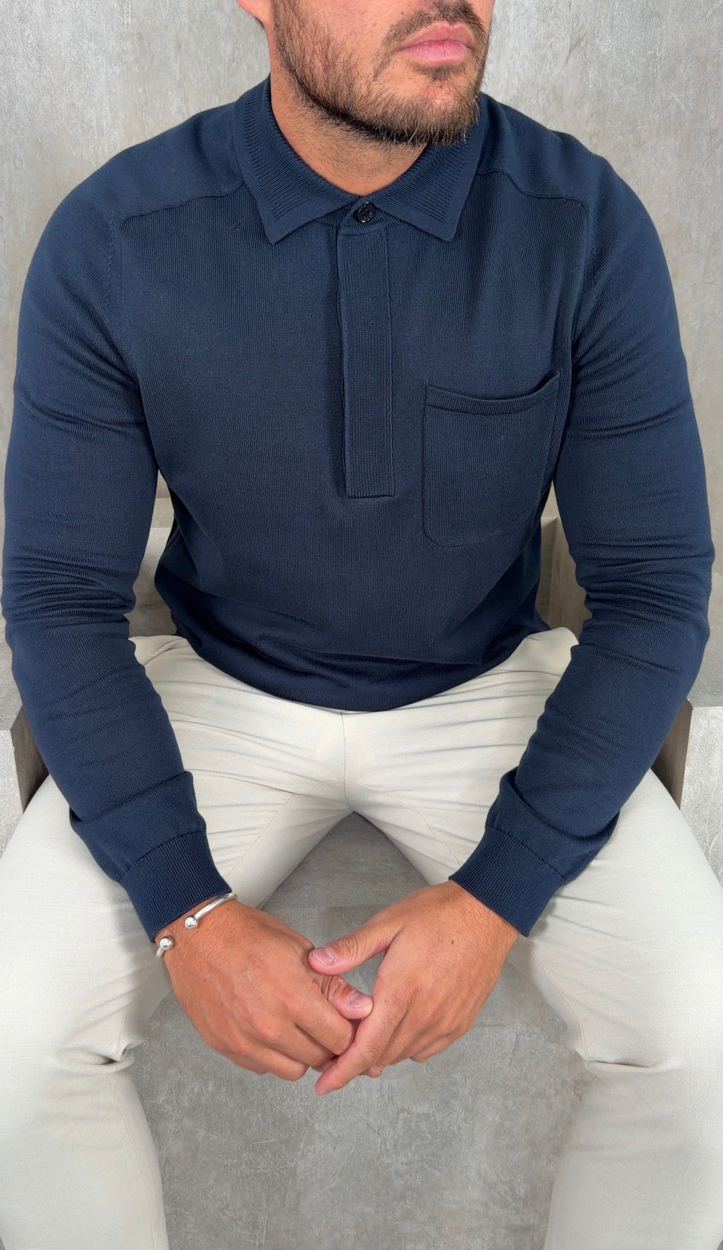 Concealed Button Long Sleeve Polo Shirt