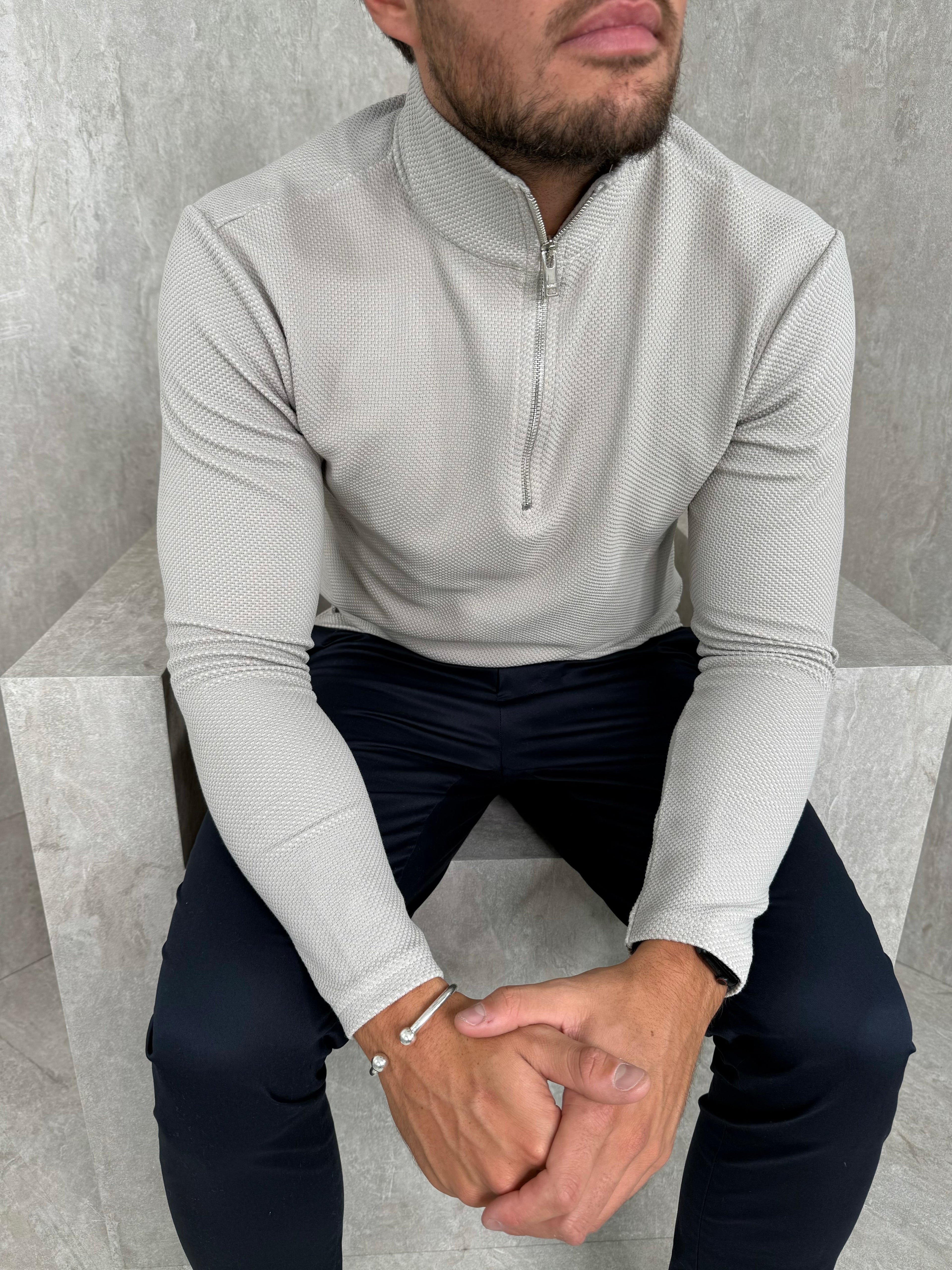 Textured WAFFLE Half Zip Top ECRU