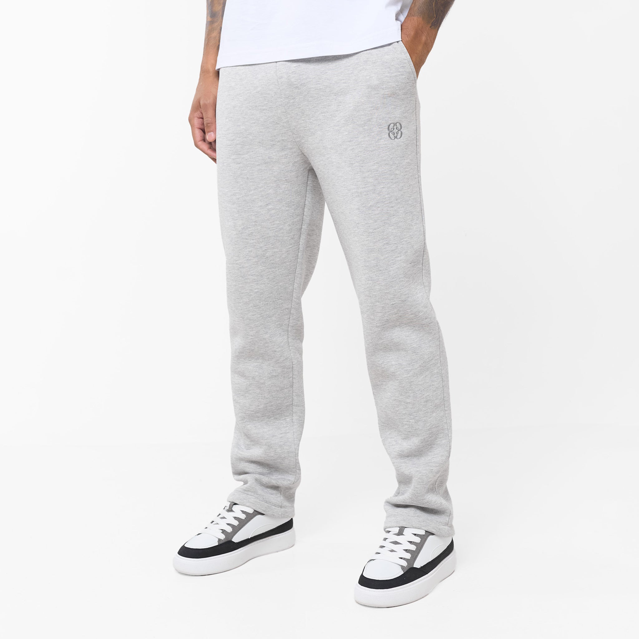 Embroidered Icon Open Hem Jogger | Grey Marl