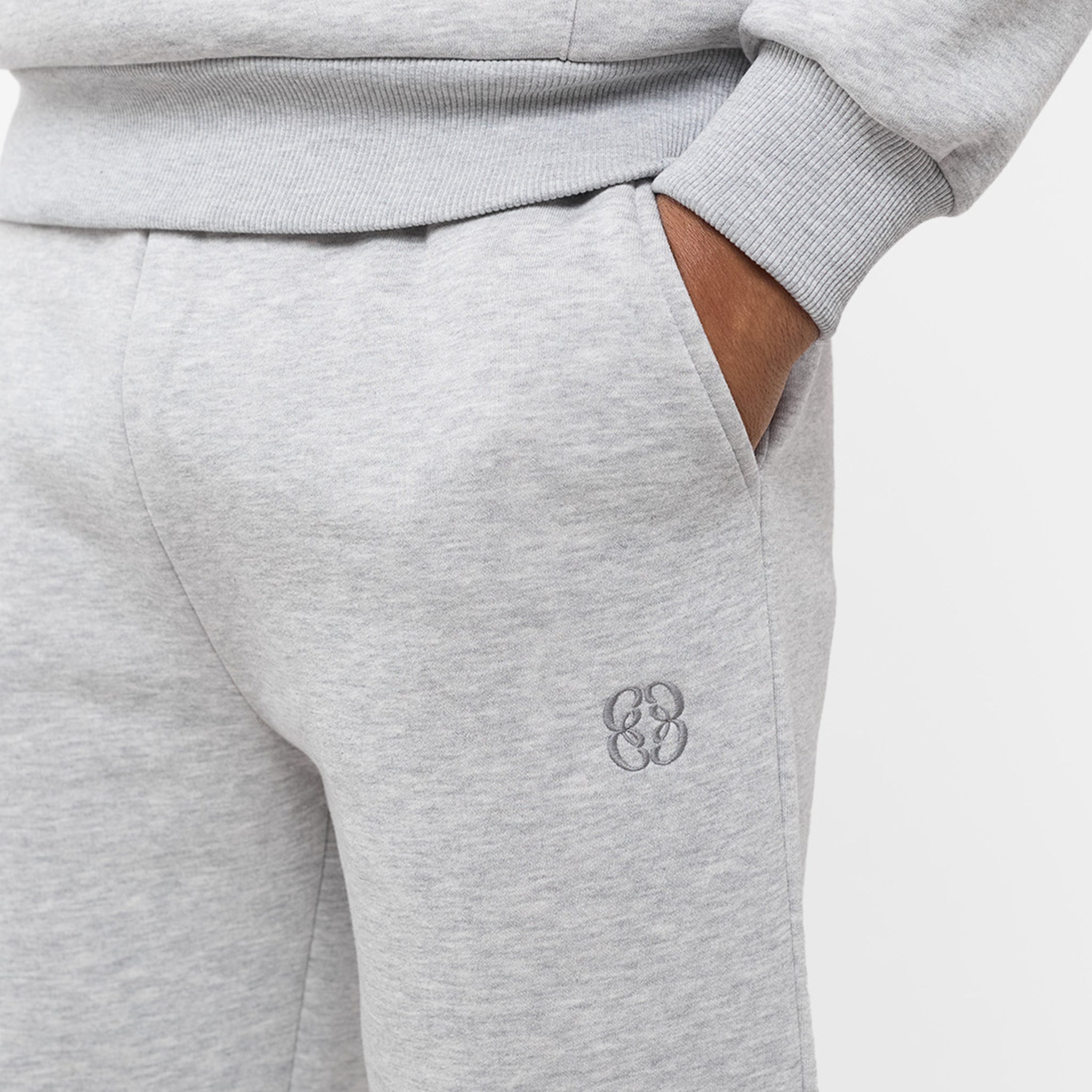 Embroidered Icon Open Hem Jogger | Grey Marl