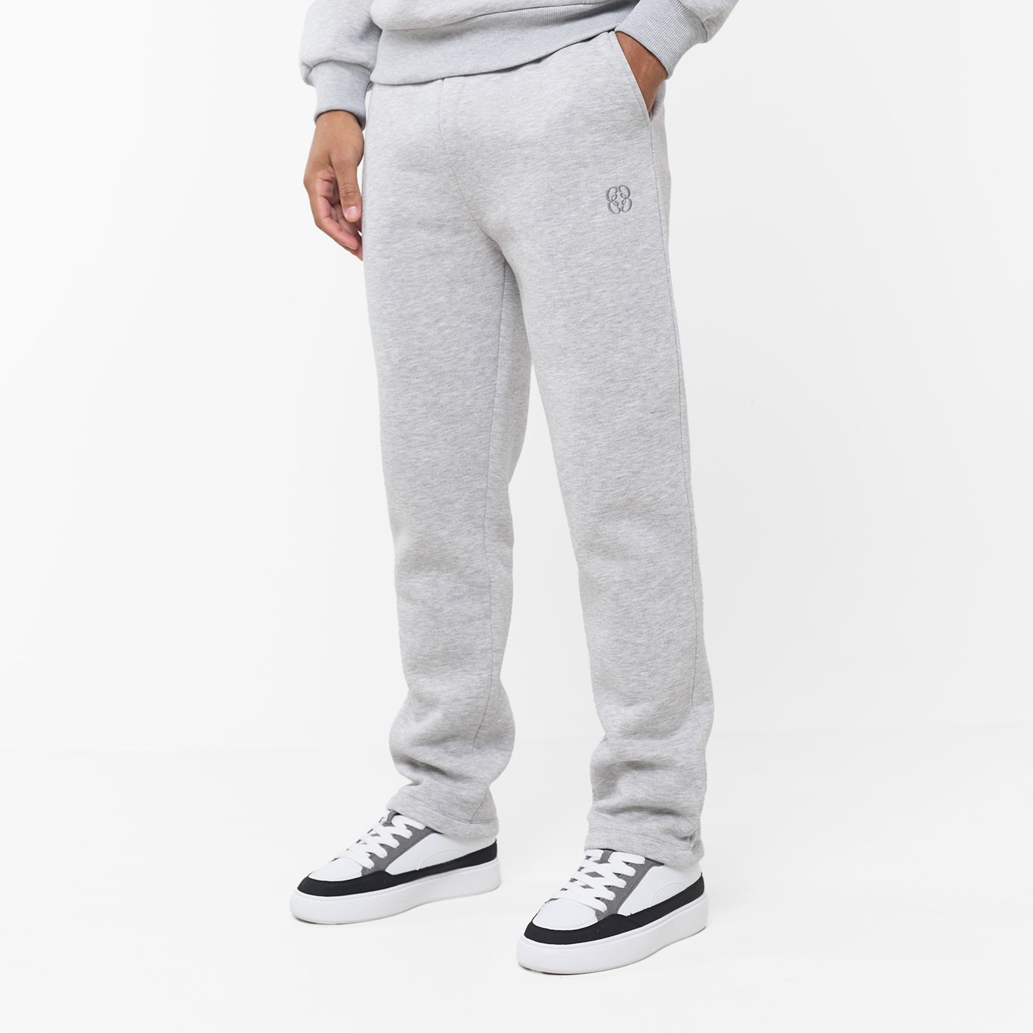 Embroidered Icon Open Hem Jogger | Grey Marl