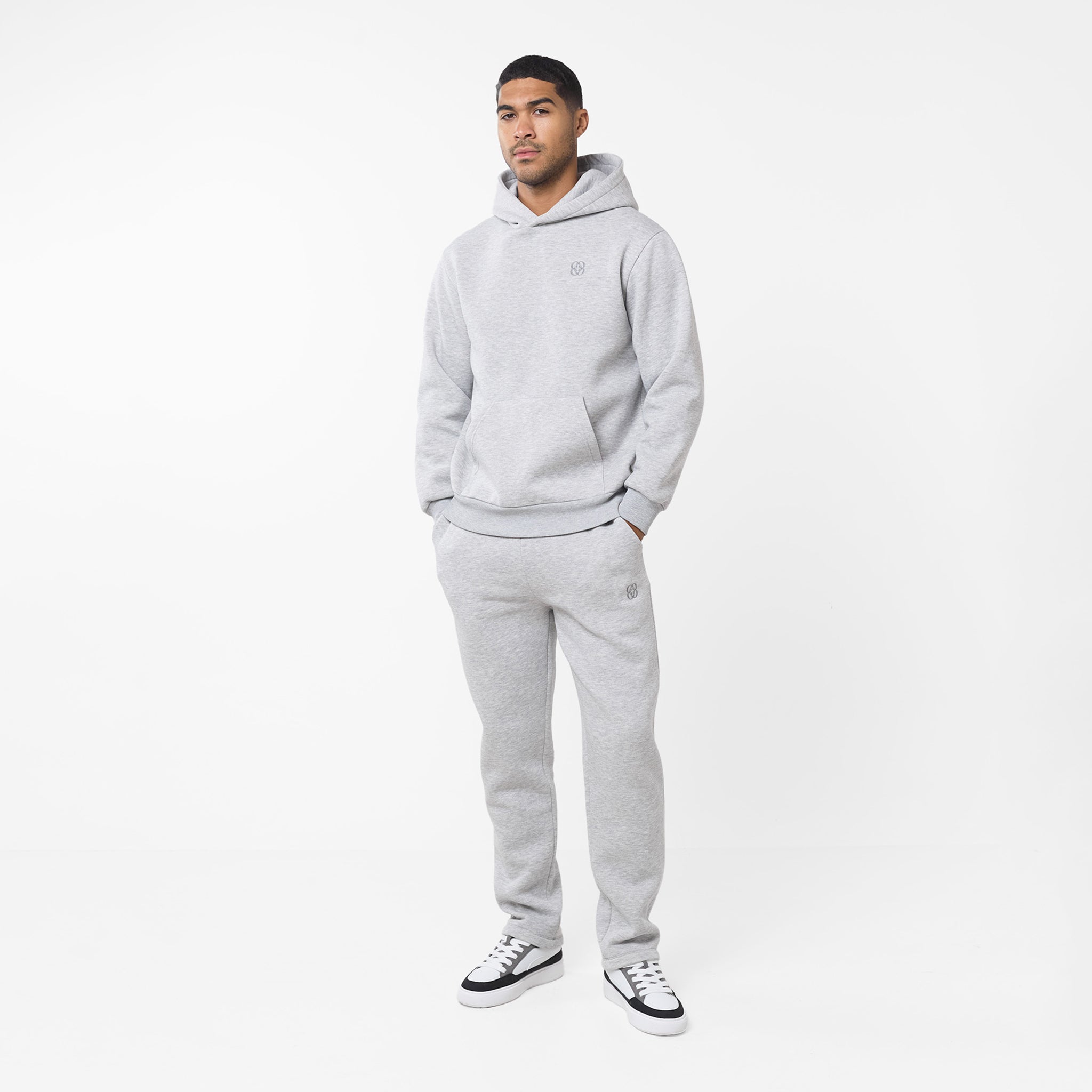 Embroidered Icon Open Hem Jogger | Grey Marl