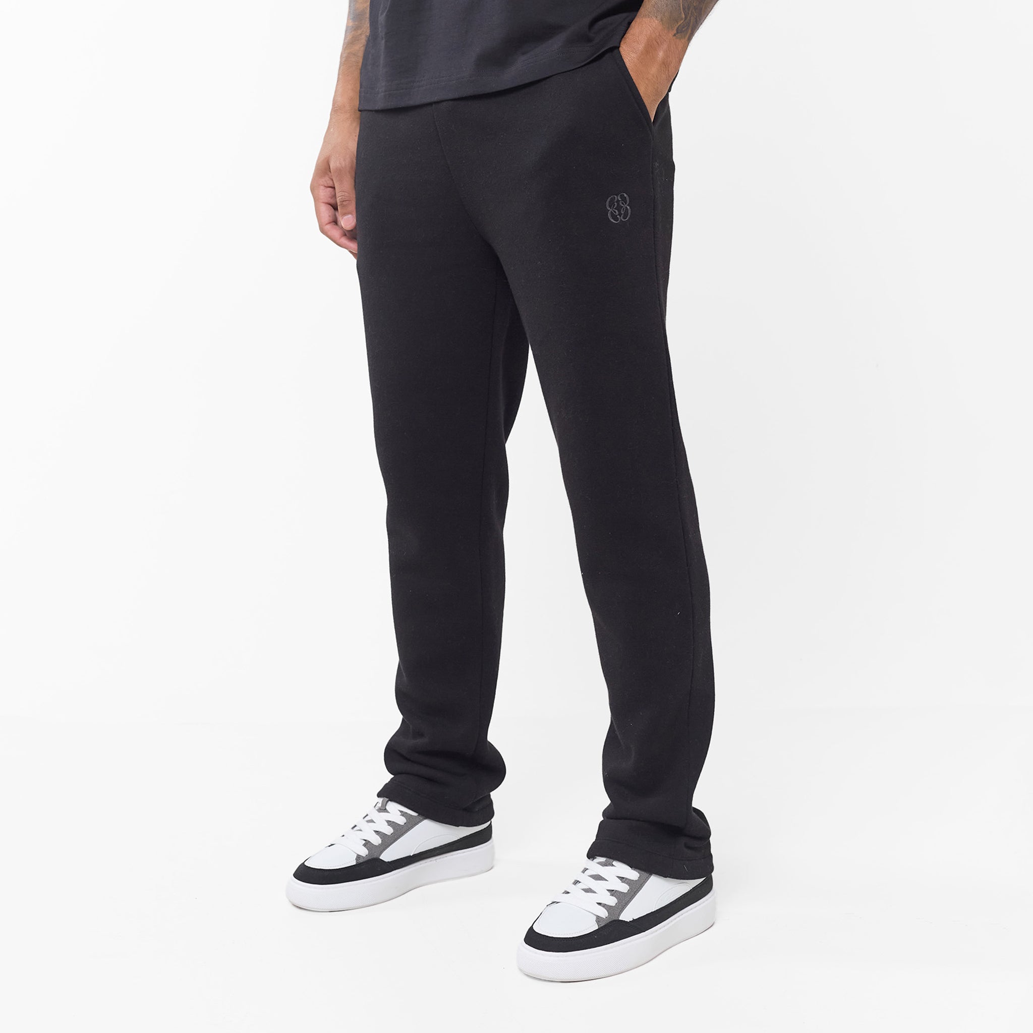 Embroidered Icon Open Hem Jogger | Black