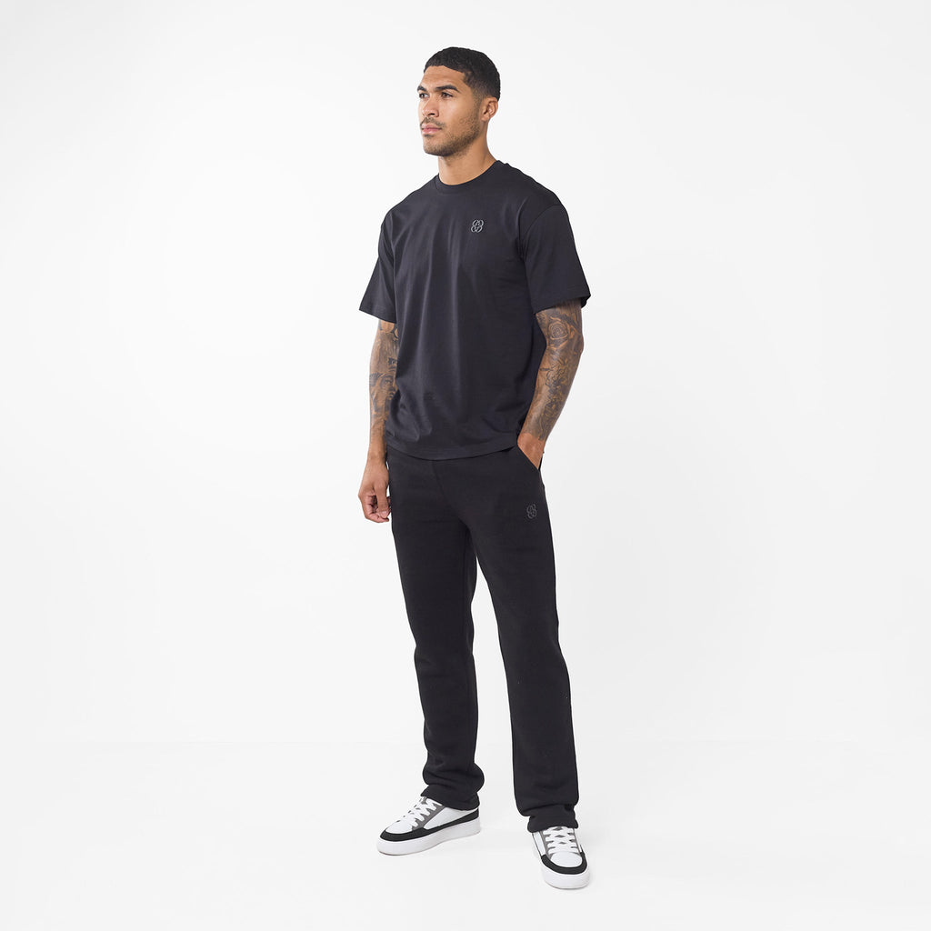 Embroidered Icon Open Hem Jogger | Black