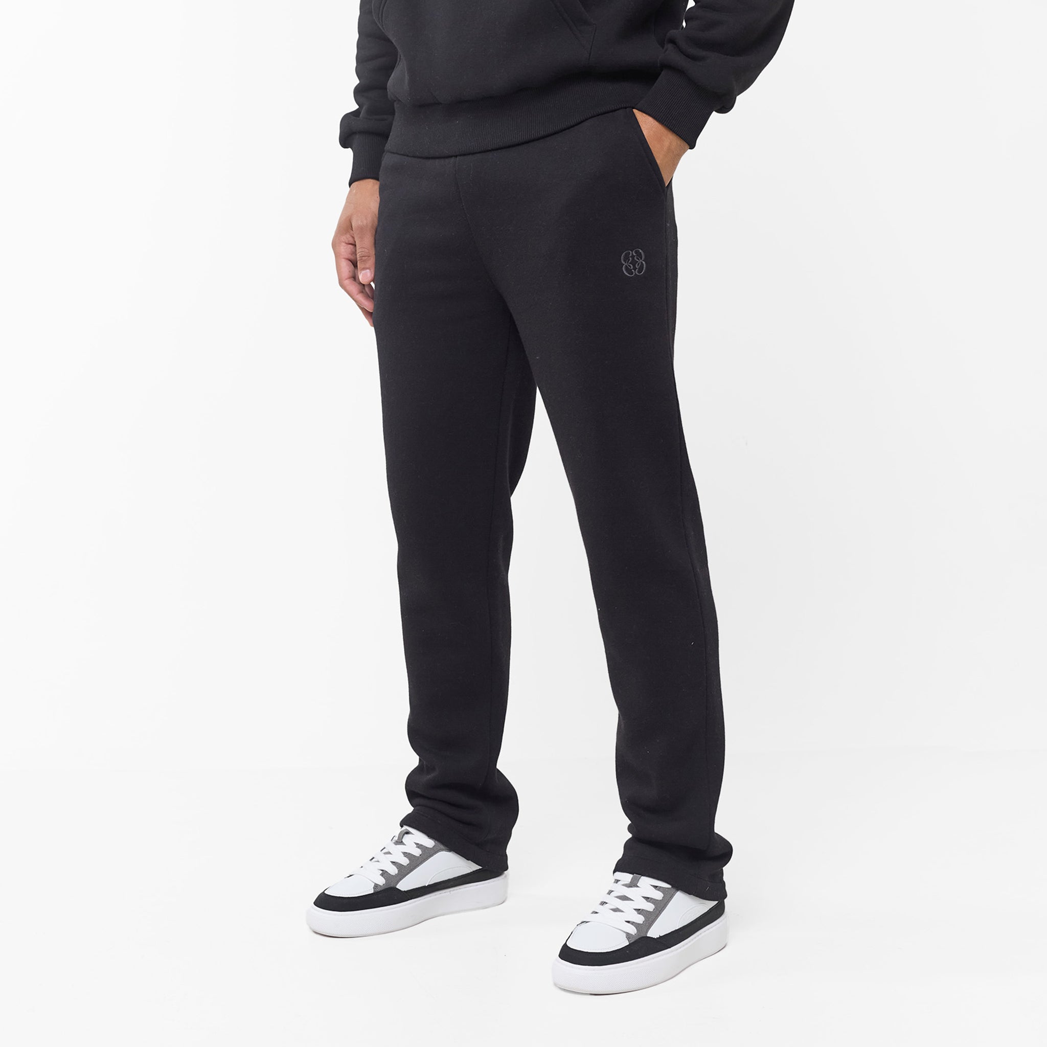 Embroidered Icon Open Hem Jogger | Black