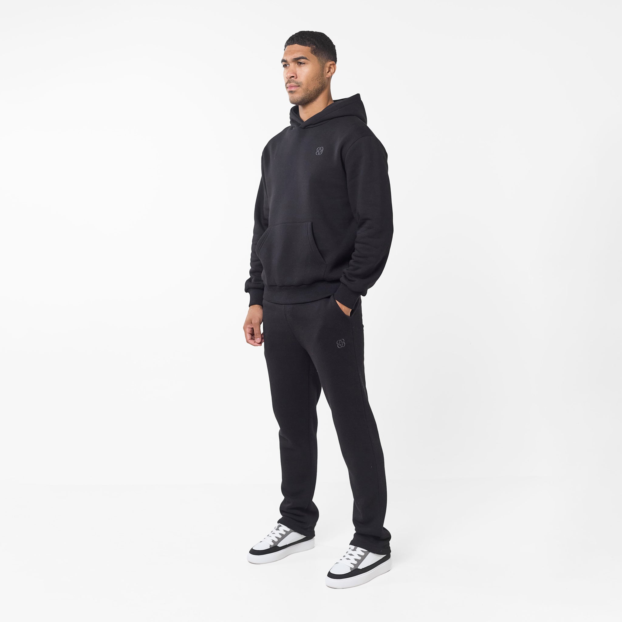 Embroidered Icon Open Hem Jogger | Black