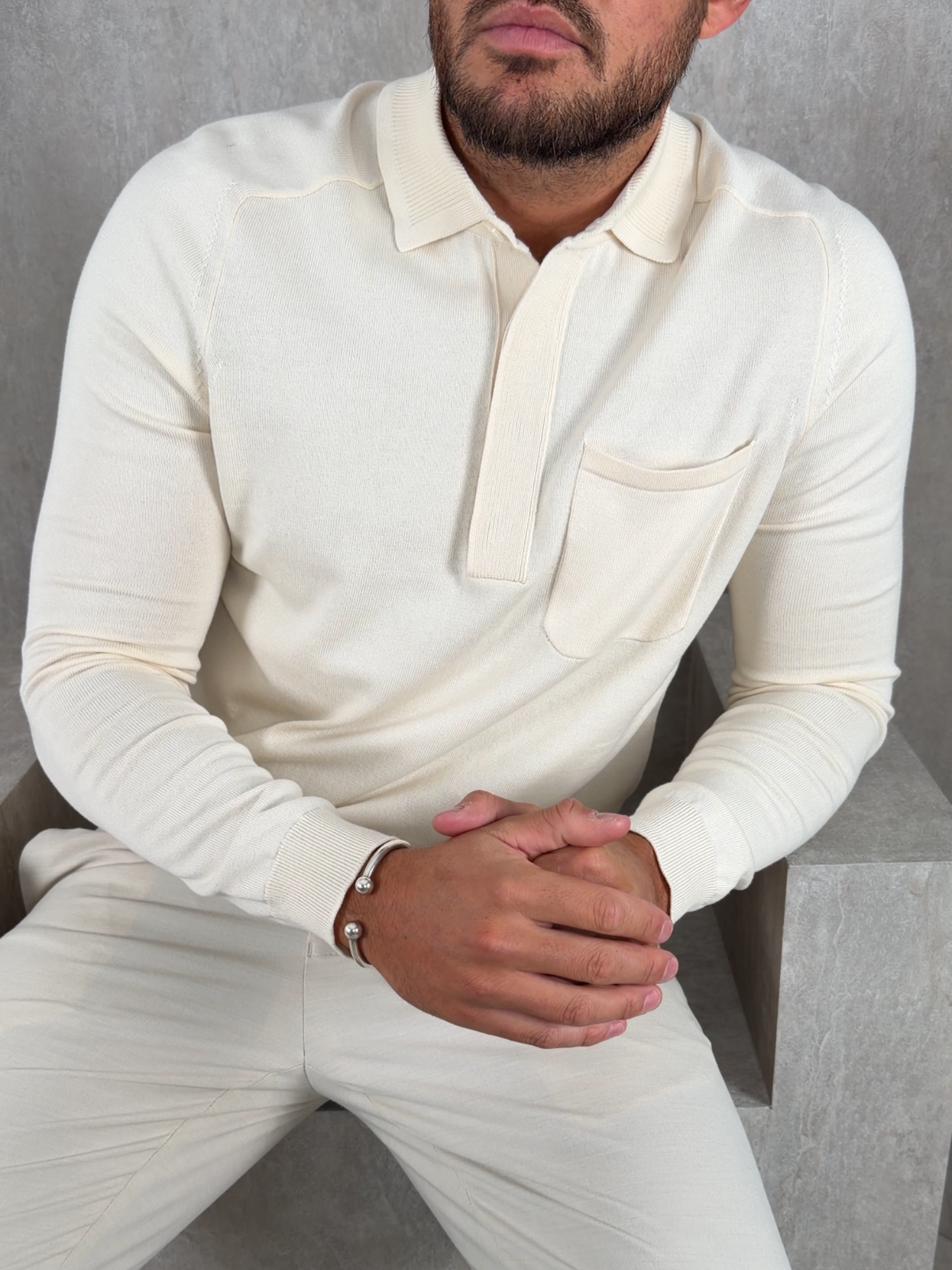 Concealed Button Long Sleeve Polo Shirt